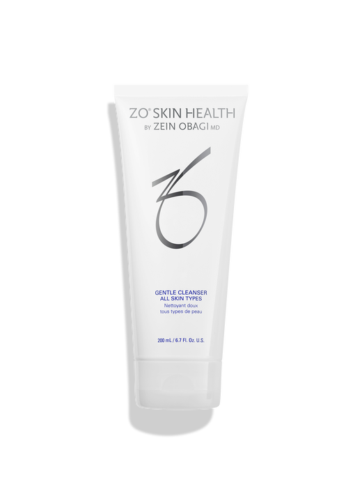 White tube of ZO Skin Health Gentle Cleanser by Zein Obagi MD, formulated for all skin types. 200ml size.