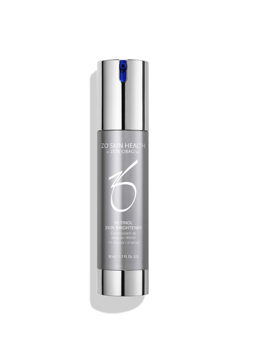 ZO Skin Health Retinol Skin Brightener 1% in a 50ml silver cylindrical pump bottle.